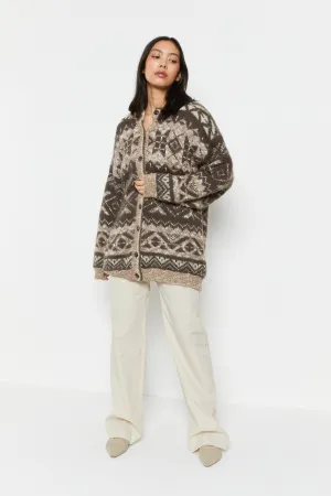 80s Brown Fair Isle Cardigan L