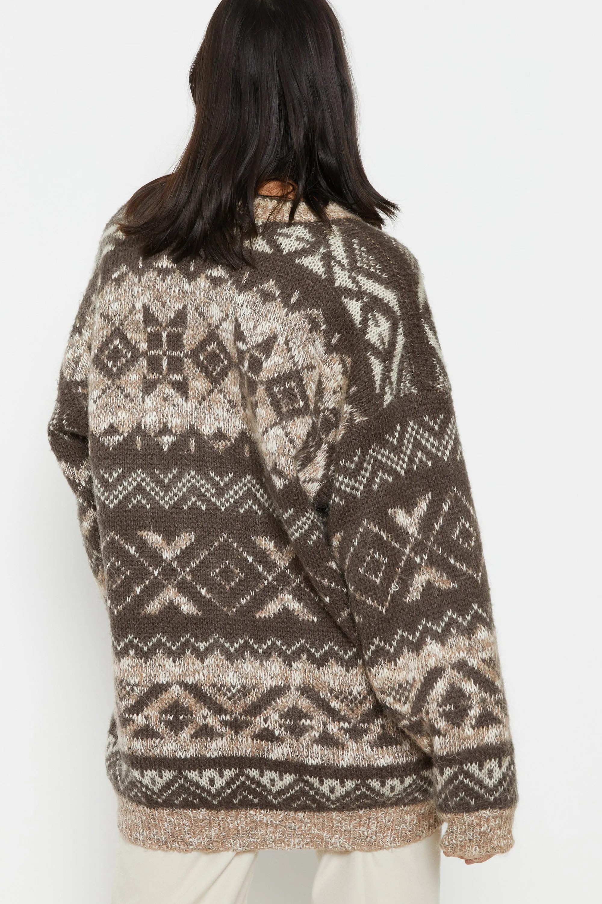 80s Brown Fair Isle Cardigan L