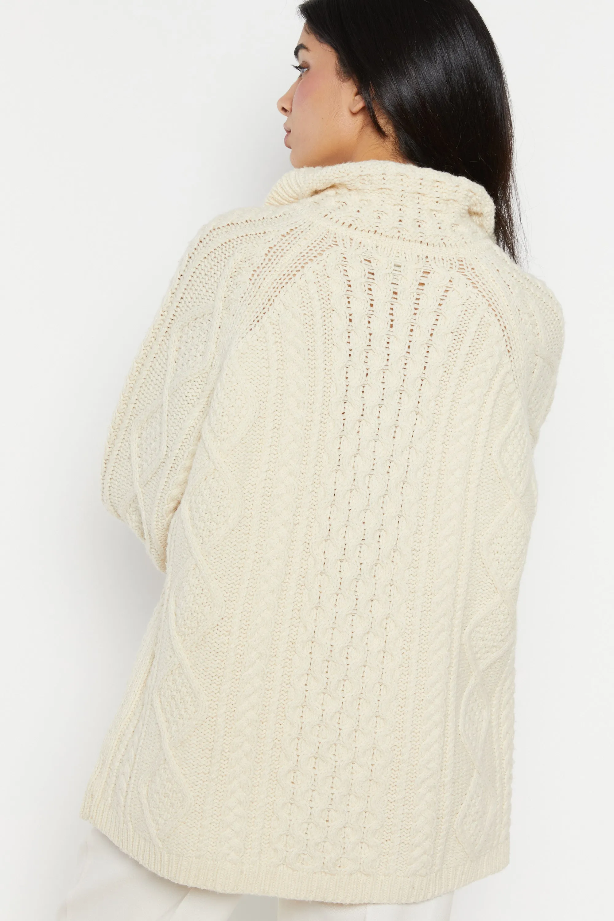 90s Cream Cable Knit Toggle Wool Cardigan XL