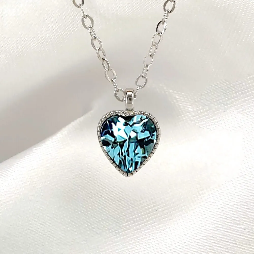 925 Sterling Silver Love Heart Diamante Birthstone Necklace