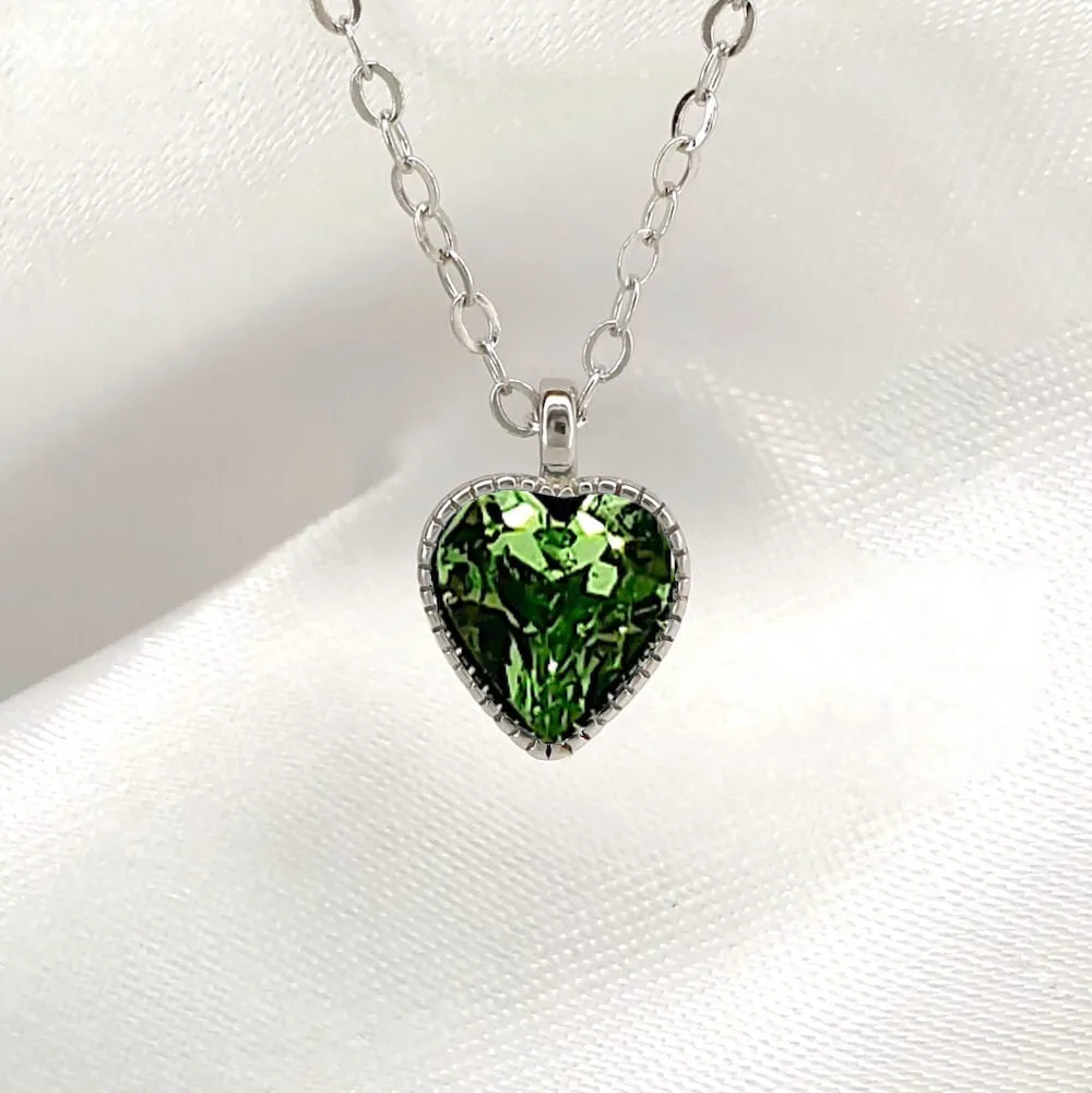 925 Sterling Silver Love Heart Diamante Birthstone Necklace