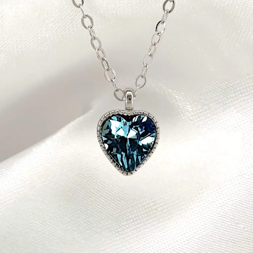 925 Sterling Silver Love Heart Diamante Birthstone Necklace