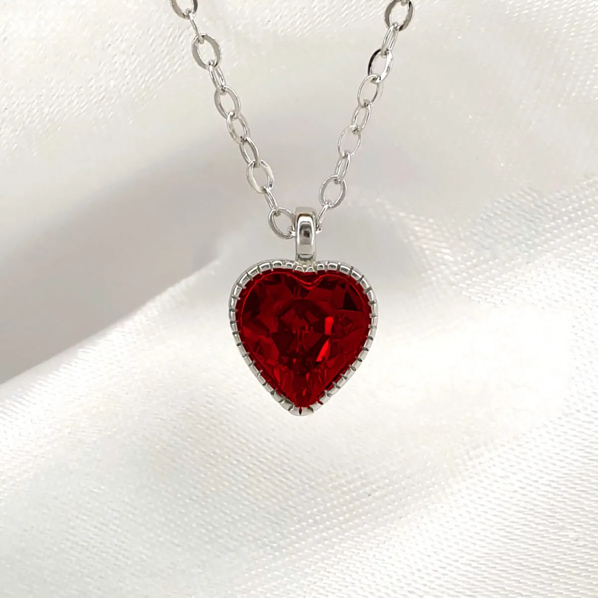 925 Sterling Silver Love Heart Diamante Birthstone Necklace