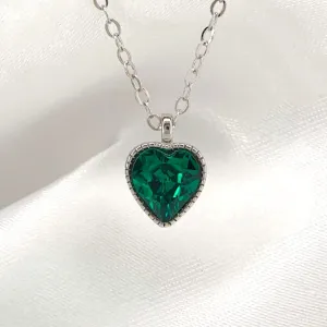 925 Sterling Silver Love Heart Diamante Birthstone Necklace