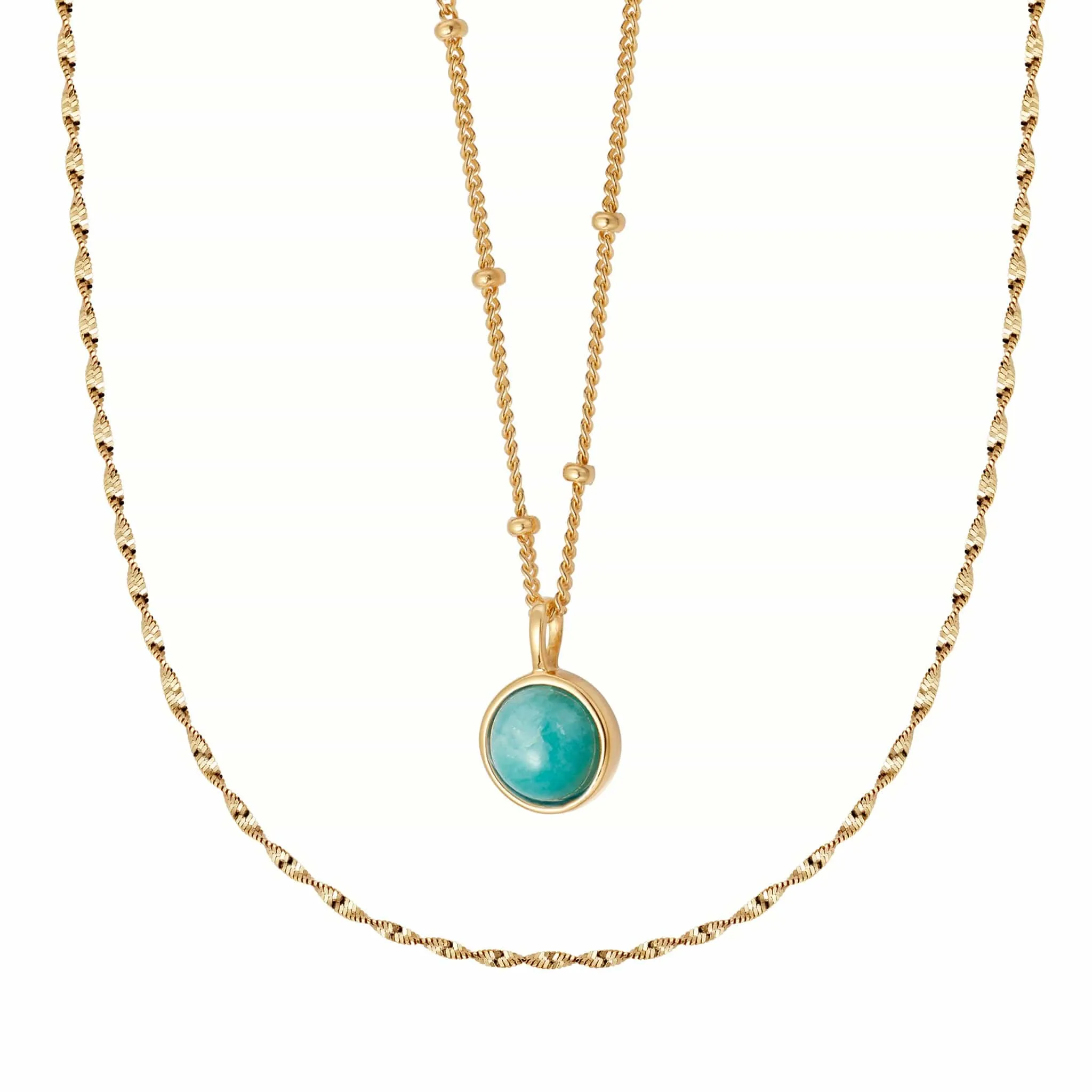 Amazonite Necklace Layering Set 18ct Gold Plate