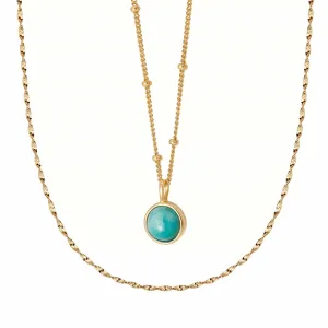Amazonite Necklace Layering Set 18ct Gold Plate