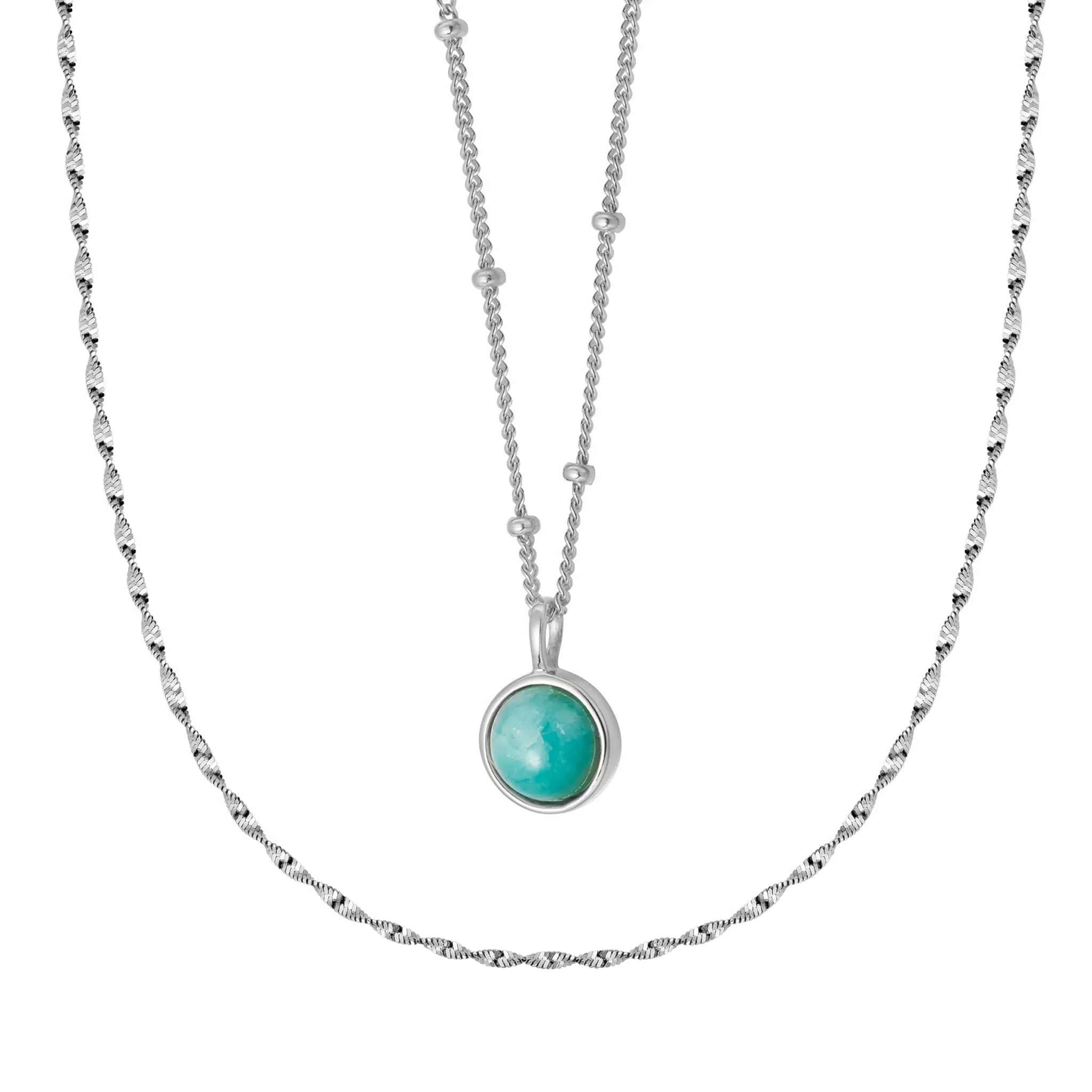 Amazonite Necklace Layering Set Sterling Silver