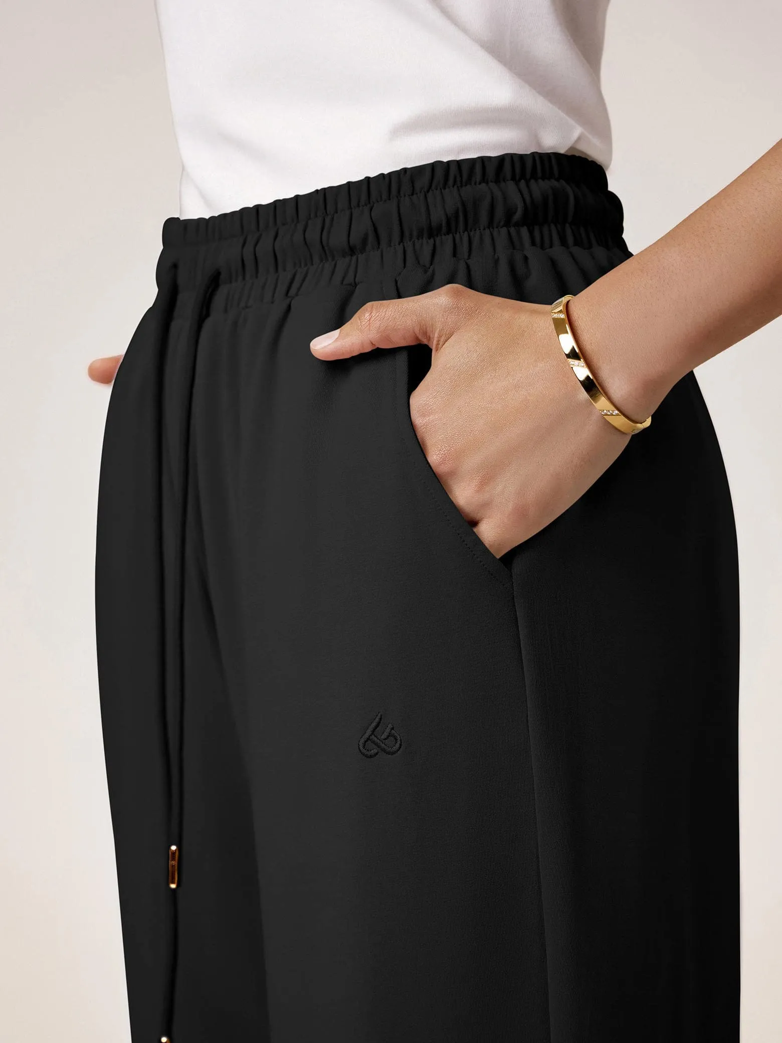 Amoretu High Waist Insert Pocket Embroidery Pants