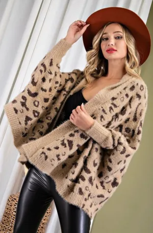 *ANIMAL PRINT CARDIGAN MOCHA/BLACK