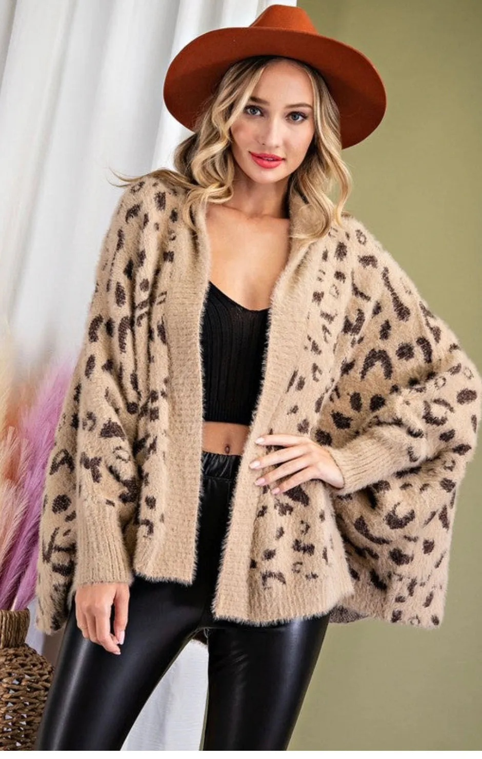 *ANIMAL PRINT CARDIGAN MOCHA/BLACK