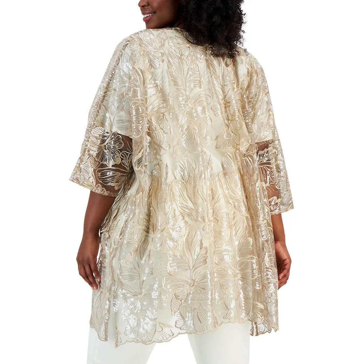 Anne Klein Womens Sequined Layering Kimono