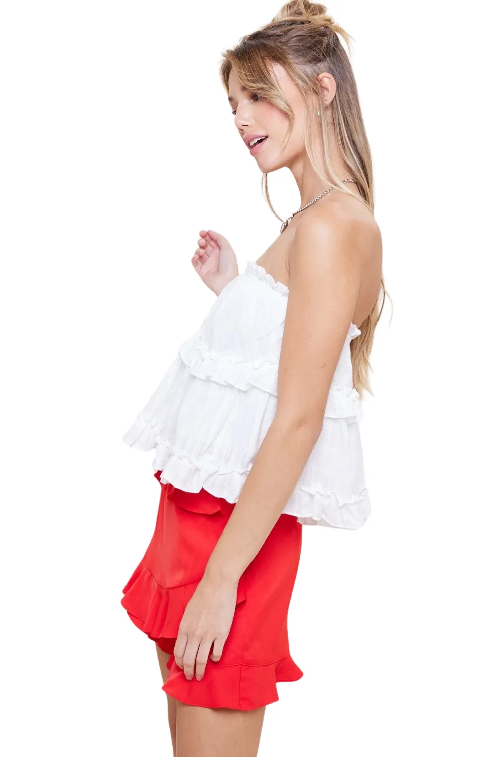 Apparel- Idem Ditto Light Textured Ruffle Tier Tube Top