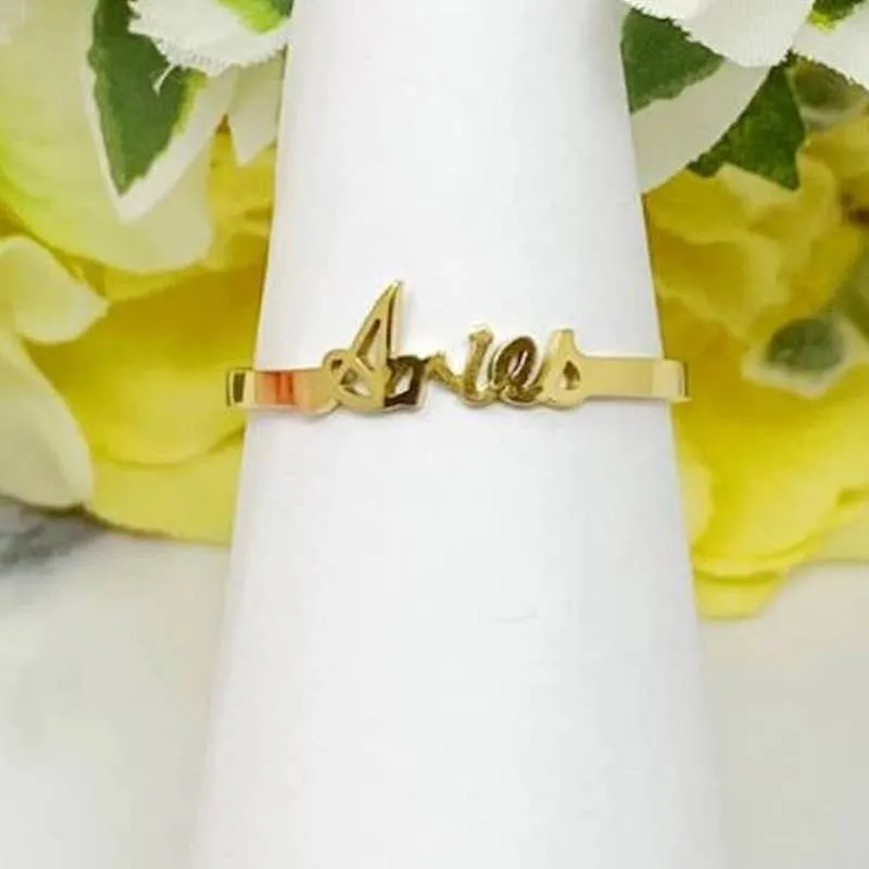 Aries Zodiac Scripted Stacking Layering Ring