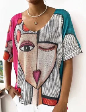 Art Layering Sweater Pink Picasso With Stretch