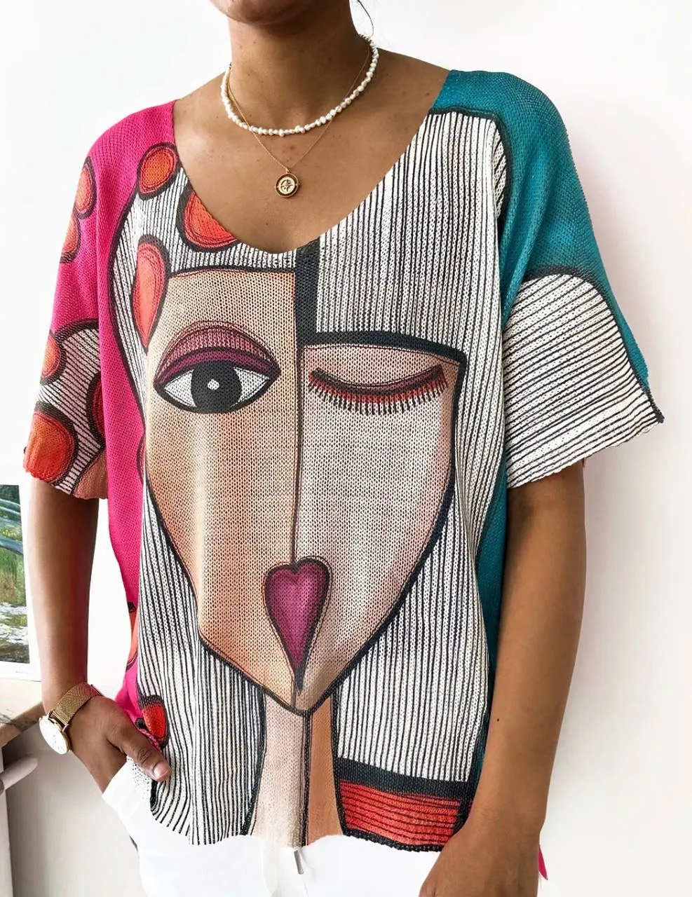 Art Layering Sweater Pink Picasso With Stretch