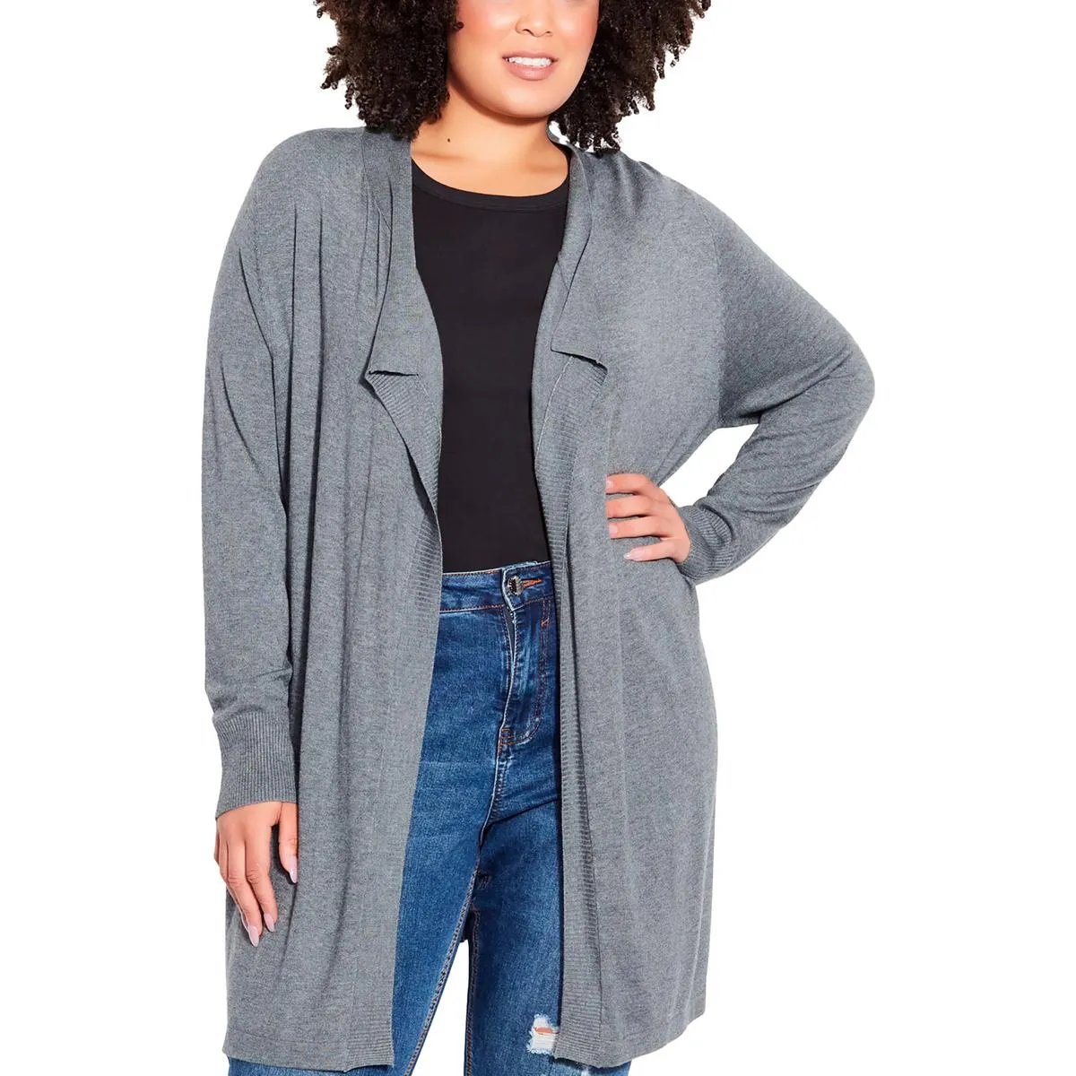 Avenue Womens Ribbed Trim Layering Cardigan Sweater