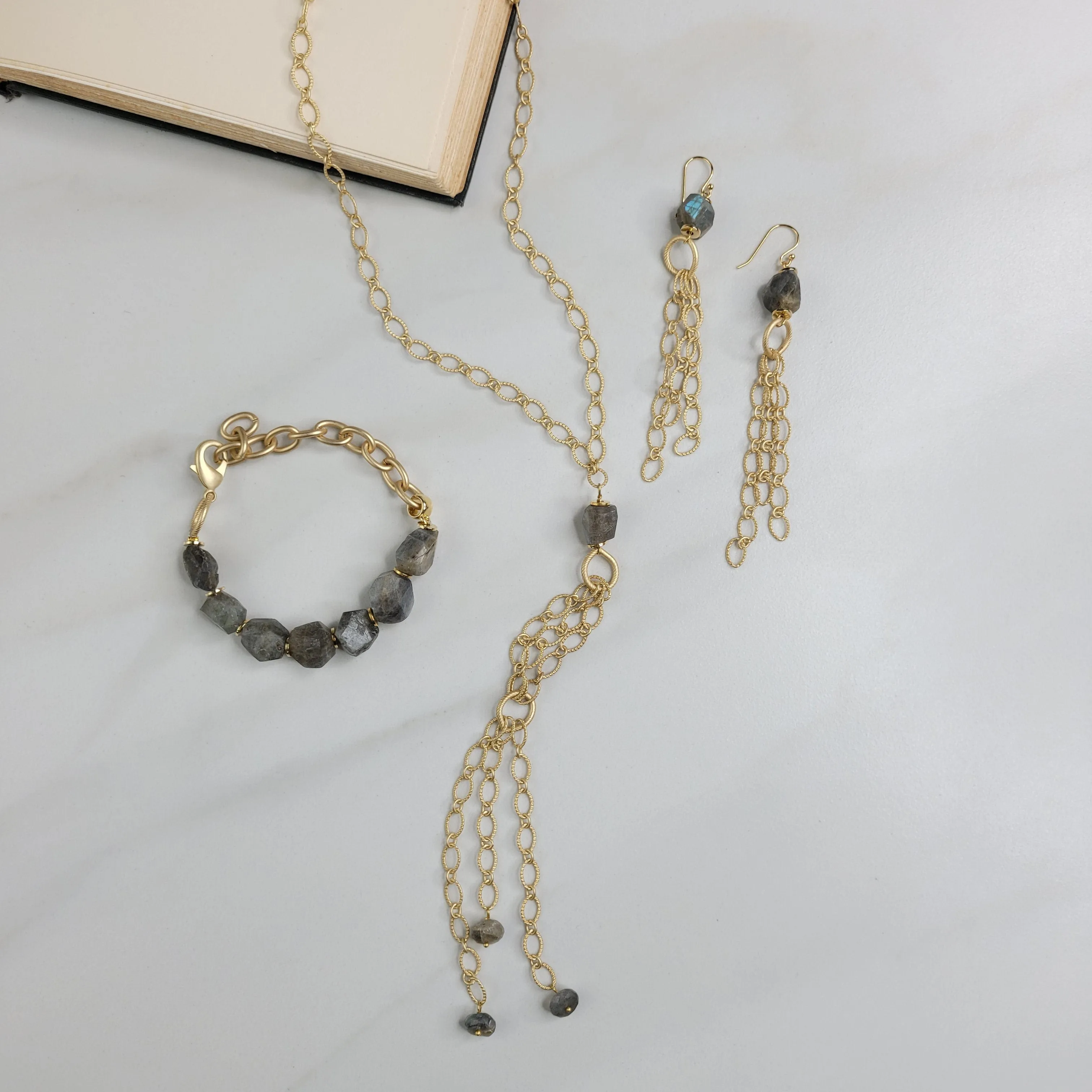 Avonlea Handmade Necklace with Gold Plated Chain and Labradorite Stones
