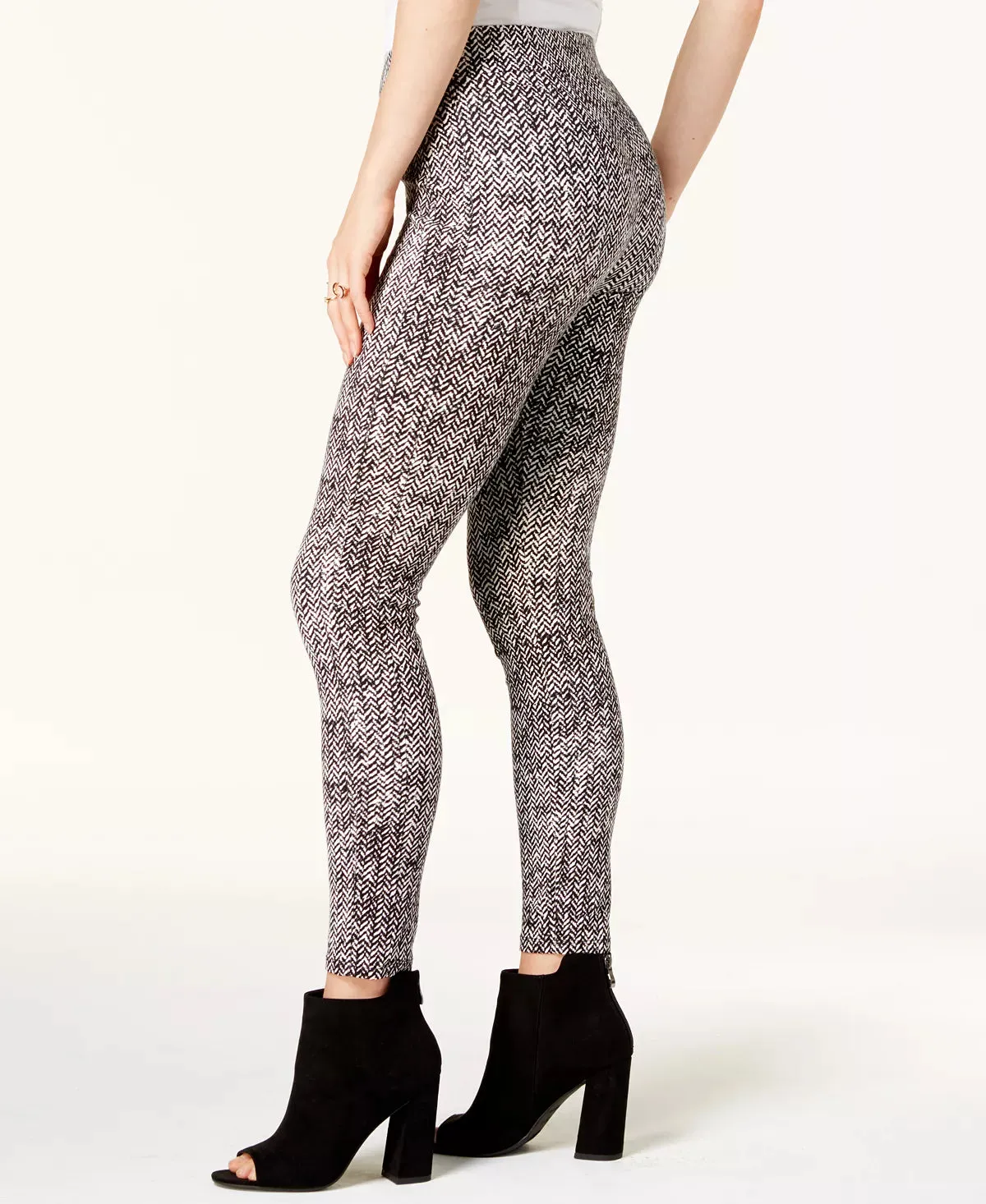 Bar III Women's Black Printed High Waist Leggings, Size Medium