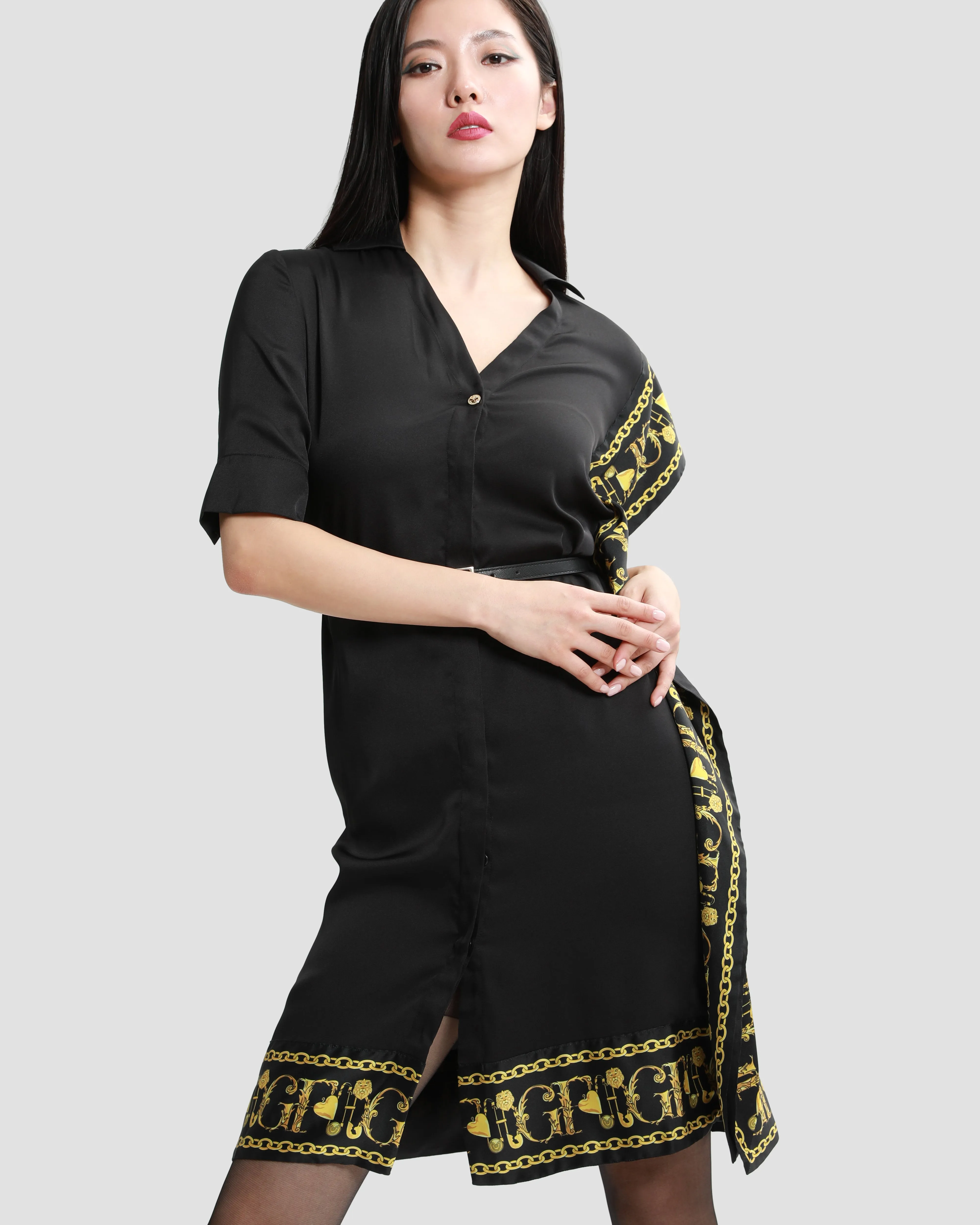 Baroque Trim Drape Overlay Dress