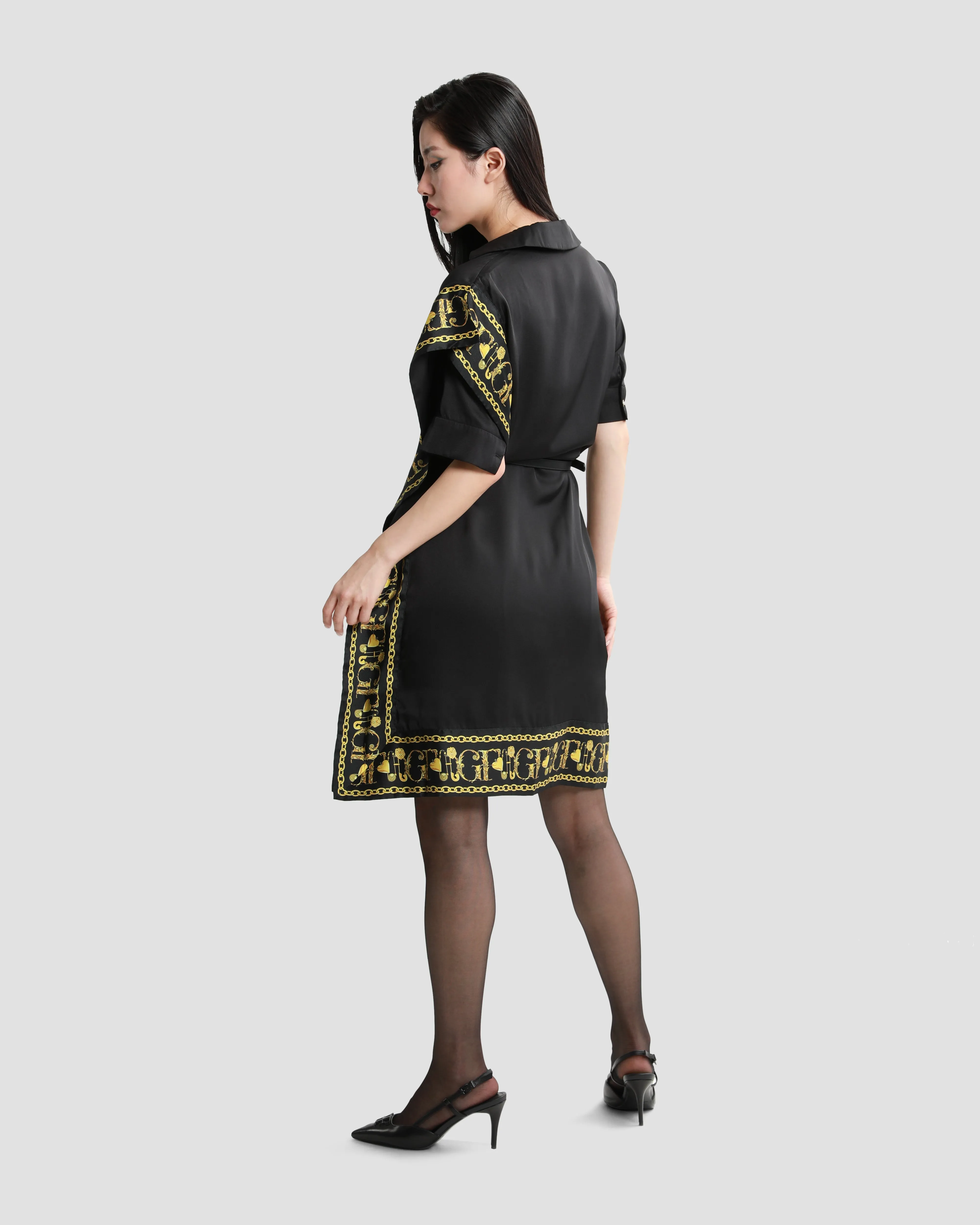 Baroque Trim Drape Overlay Dress