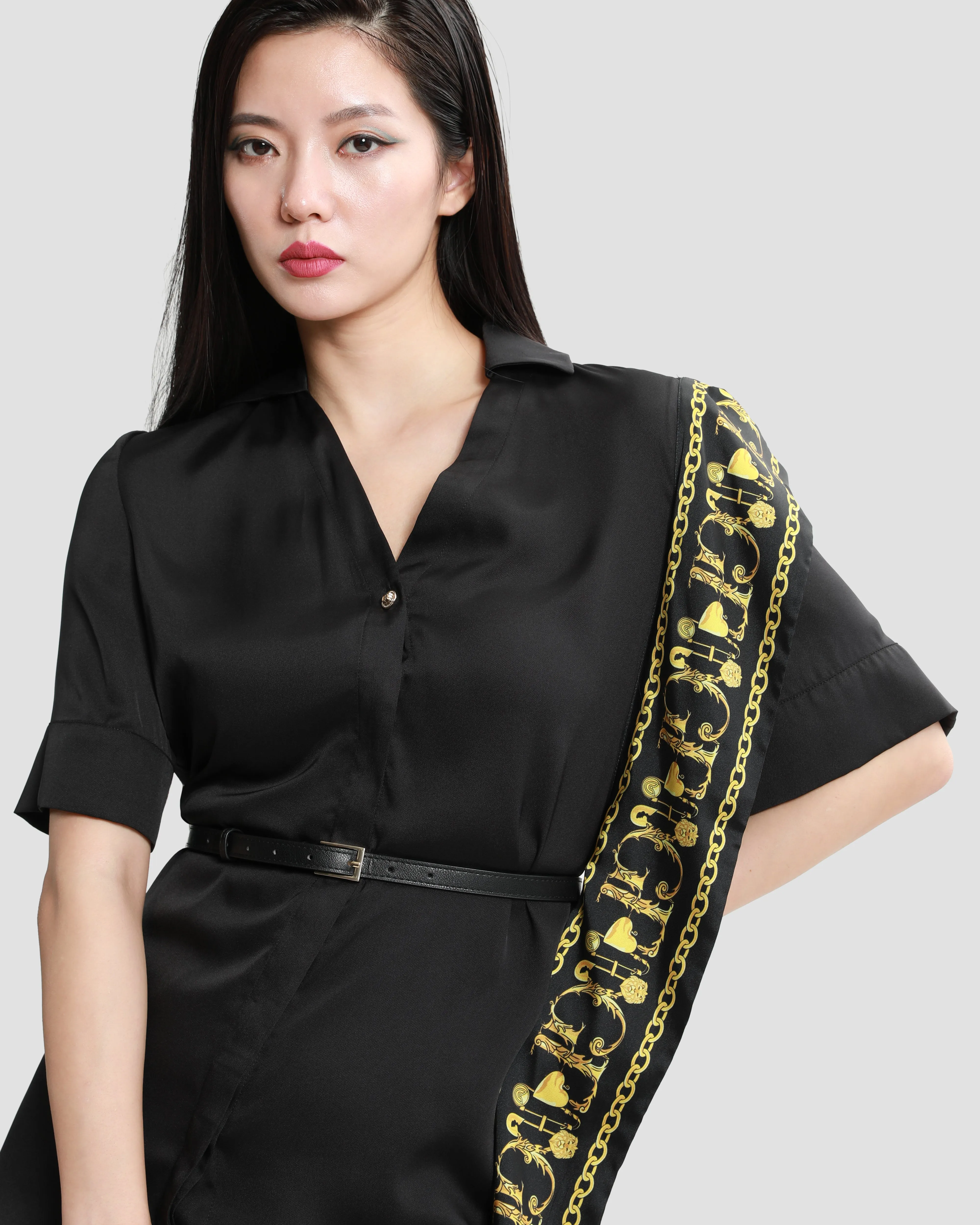 Baroque Trim Drape Overlay Dress