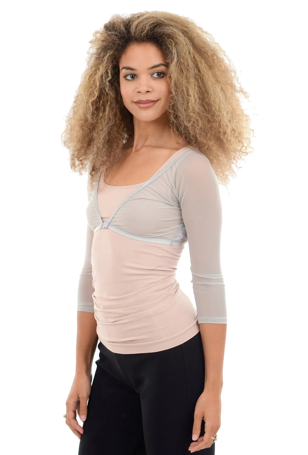 Basic 3/4-Sleeve Mesh Sleevey, Silver
