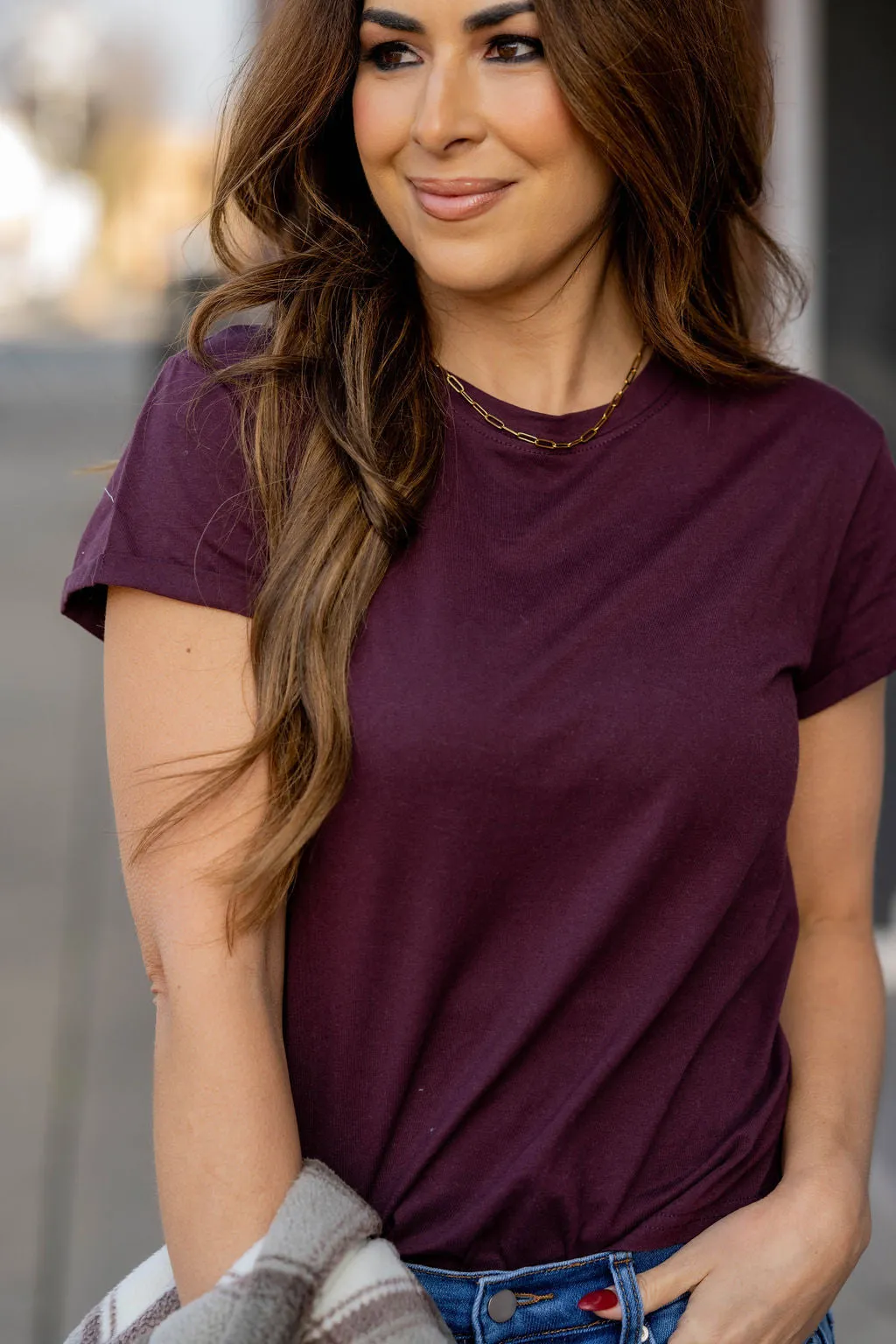 Basic Cuffed Sleeve Cotton Tee