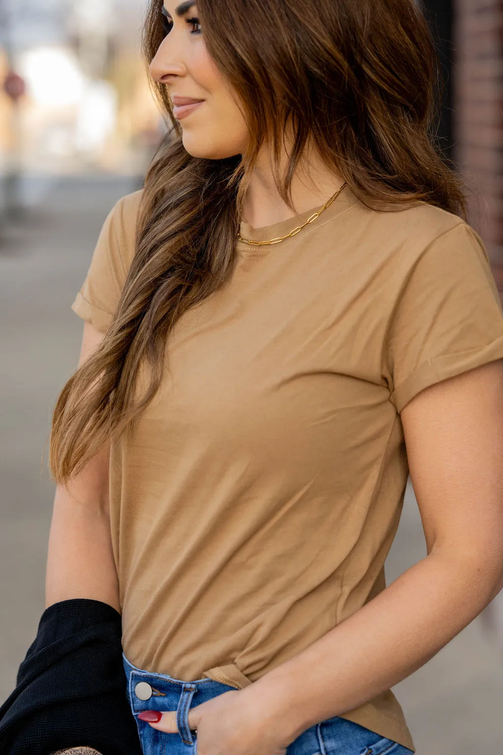 Basic Cuffed Sleeve Cotton Tee
