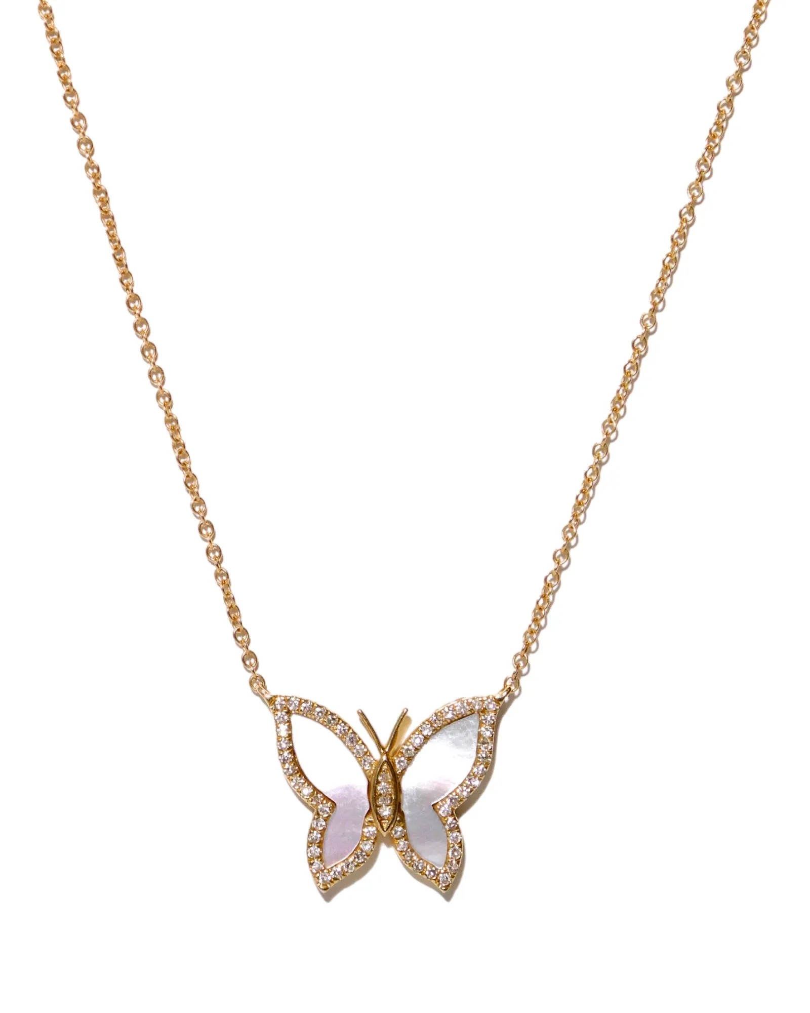 Beautiful 14K Gold Mother of Pearl Butterfly Necklace