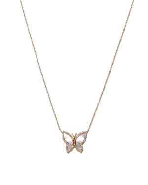 Beautiful 14K Gold Mother of Pearl Butterfly Necklace