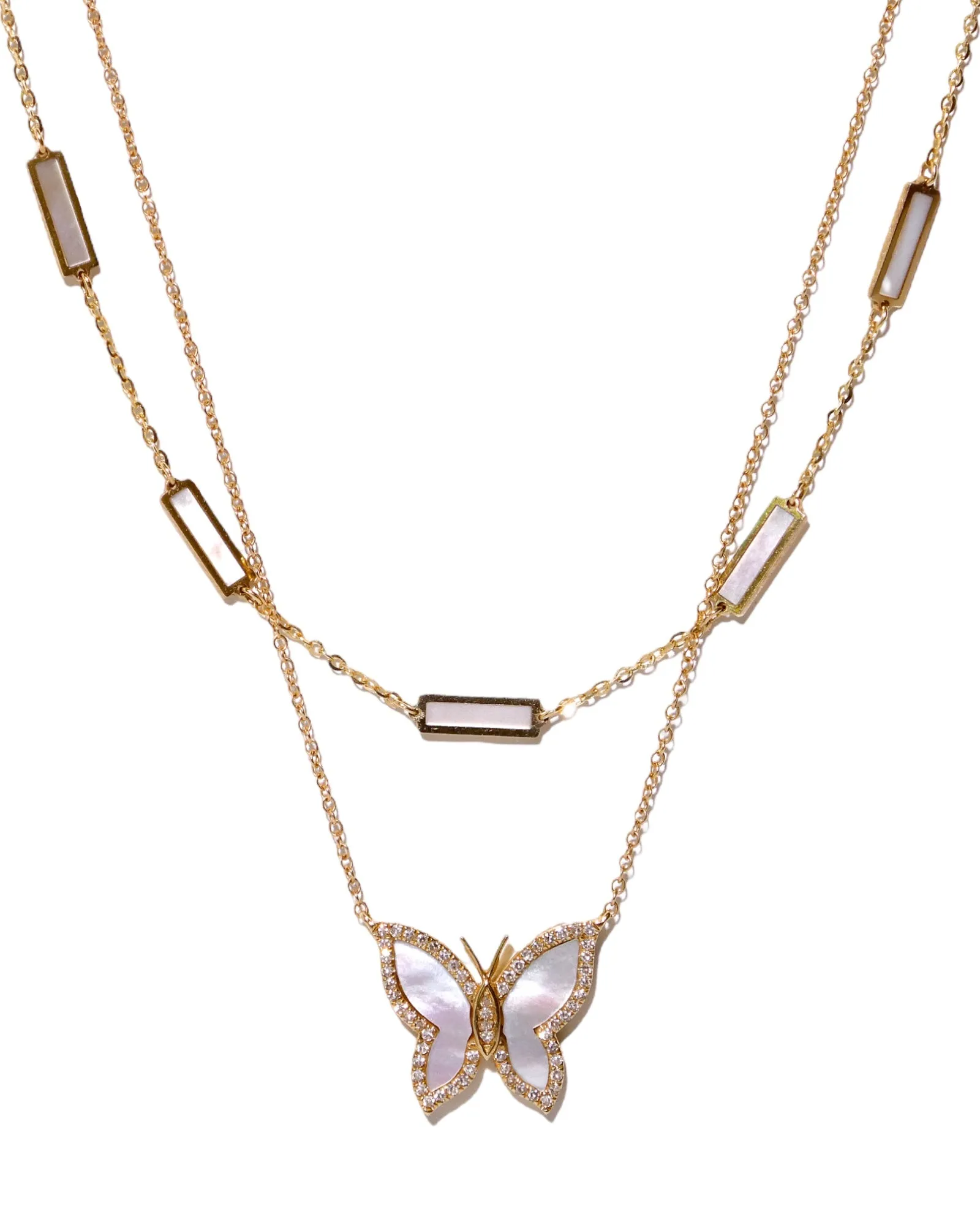 Beautiful 14K Gold Mother of Pearl Butterfly Necklace