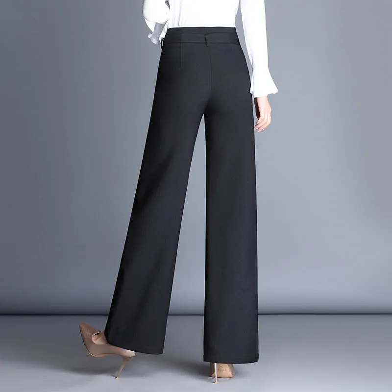 Belt High Waist Solid Color Loose Long OL Bell-bottomed Pants