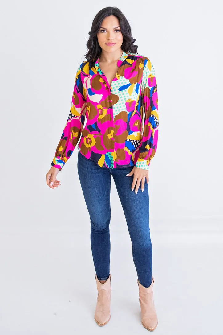 Big Floral Dot Button Up Top