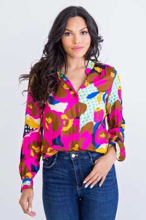 Big Floral Dot Button Up Top