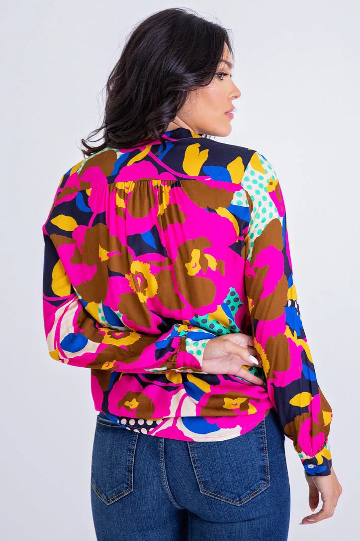 Big Floral Dot Button Up Top