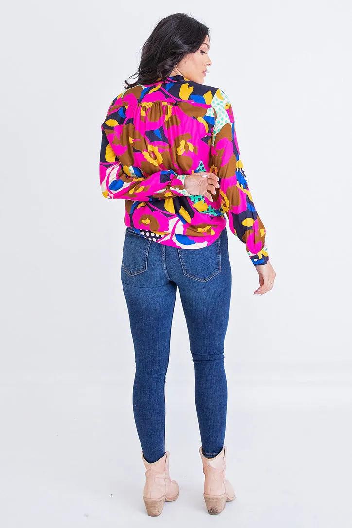 Big Floral Dot Button Up Top