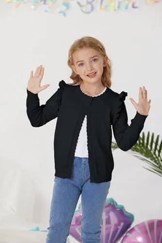 Black Cardigan for Girls Long Sleeve Sweaters 4-5 Years Casual Light Weight Shrug