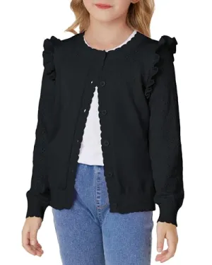 Black Cardigan for Girls Long Sleeve Sweaters 4-5 Years Casual Light Weight Shrug