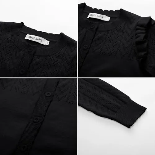 Black Cardigan for Girls Long Sleeve Sweaters 4-5 Years Casual Light Weight Shrug