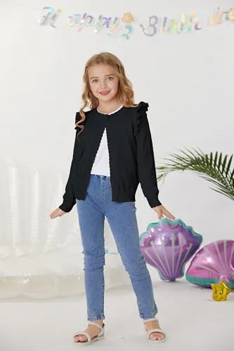 Black Cardigan for Girls Long Sleeve Sweaters 4-5 Years Casual Light Weight Shrug