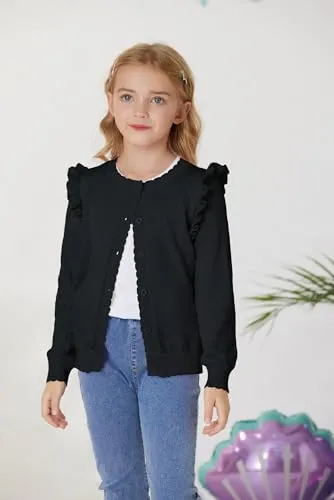 Black Cardigan for Girls Long Sleeve Sweaters 4-5 Years Casual Light Weight Shrug