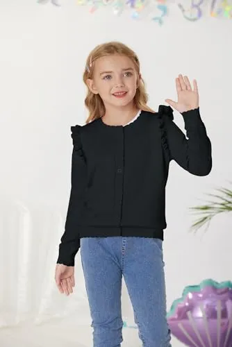 Black Cardigan for Girls Long Sleeve Sweaters 4-5 Years Casual Light Weight Shrug
