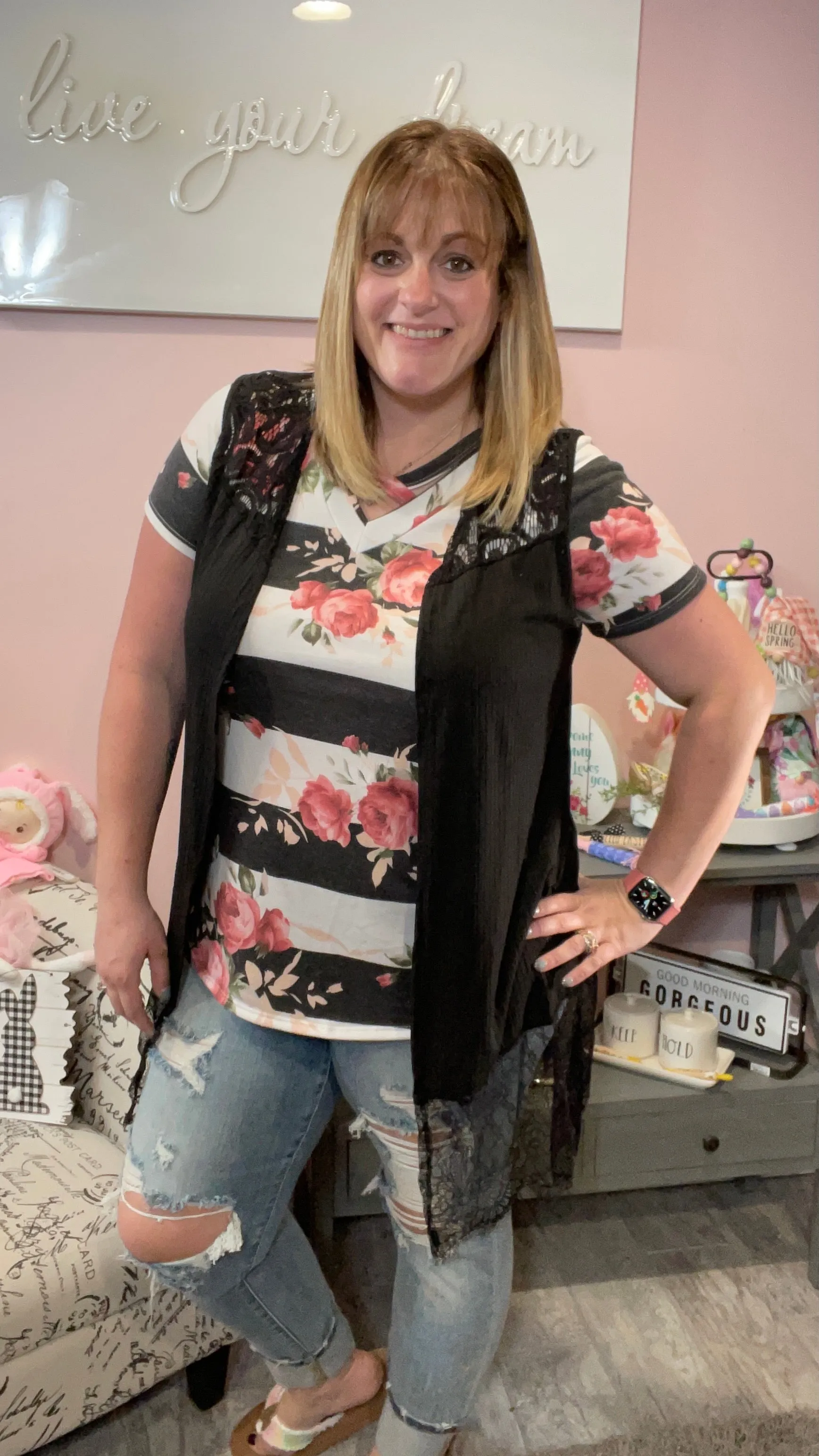 Black Cardigan with Lace Details
