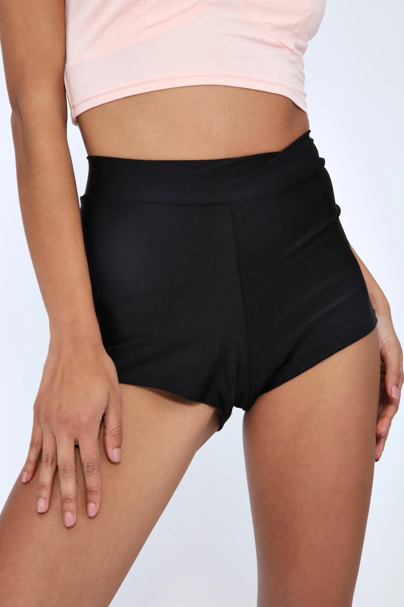Black Disco High Waist Hot Pants
