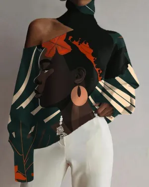 Black Girl Plant Color Matching Print Sexy Cutout Top