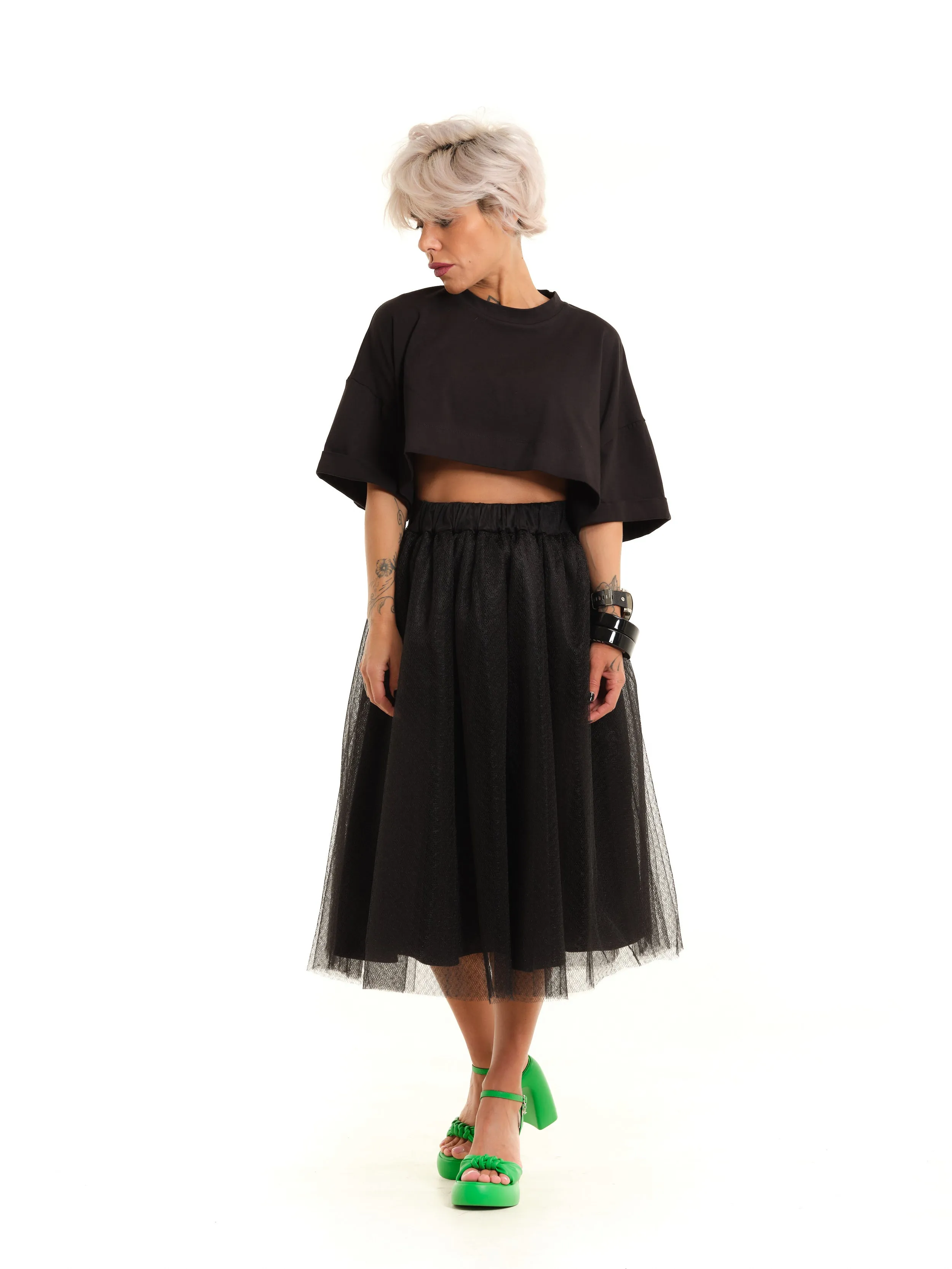 Black Graphic Crop Top