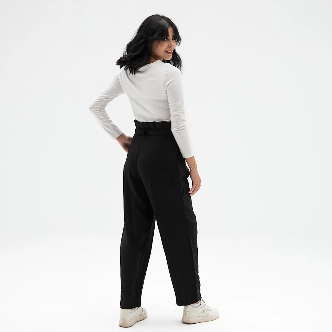 Black linen high waisted pants
