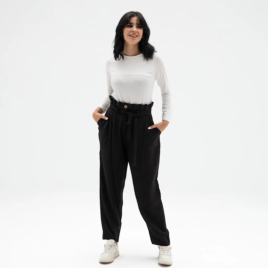 Black linen high waisted pants
