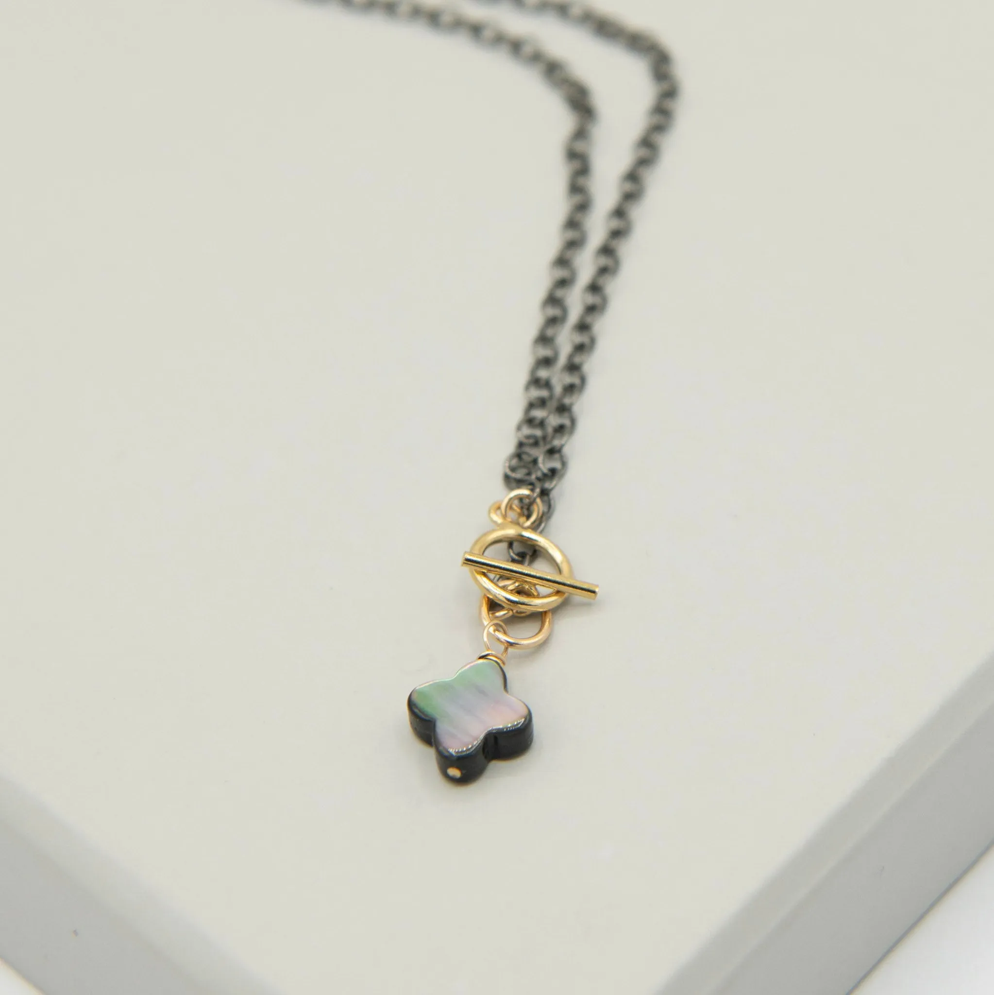Black Sterling Silver Chain Toggle Necklace