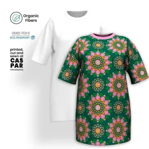 BLOOM WITH PEACE pink green - T-shirt dress (organic cotton)